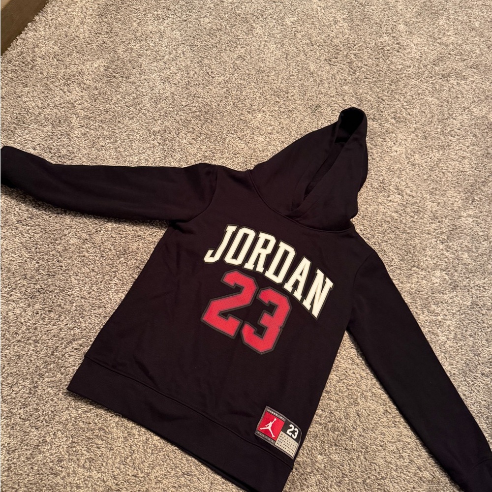 Kids Jordan Black Pullover Hoodie with Red/White 23 Graphic
